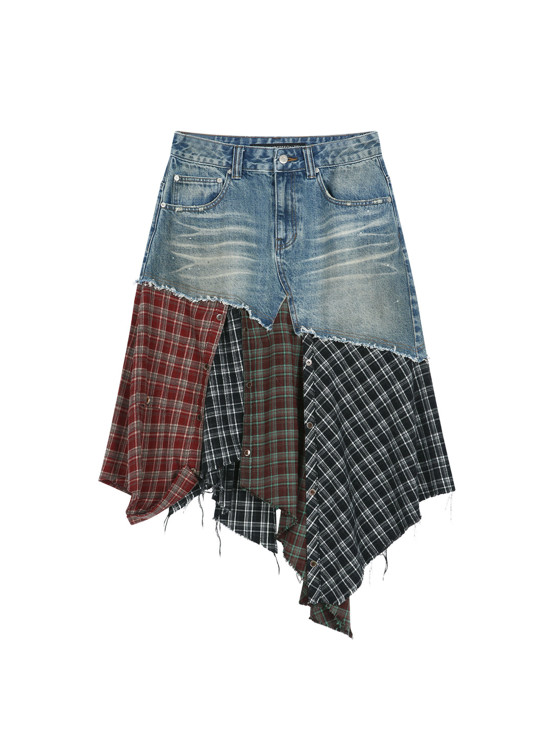 Denim Plaid Patchwork Skirt