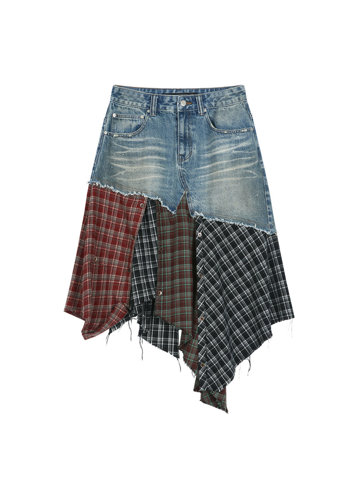 Denim Plaid Patchwork Skirt