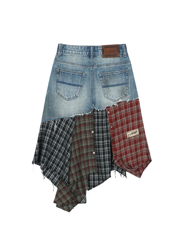 Denim Plaid Patchwork Skirt
