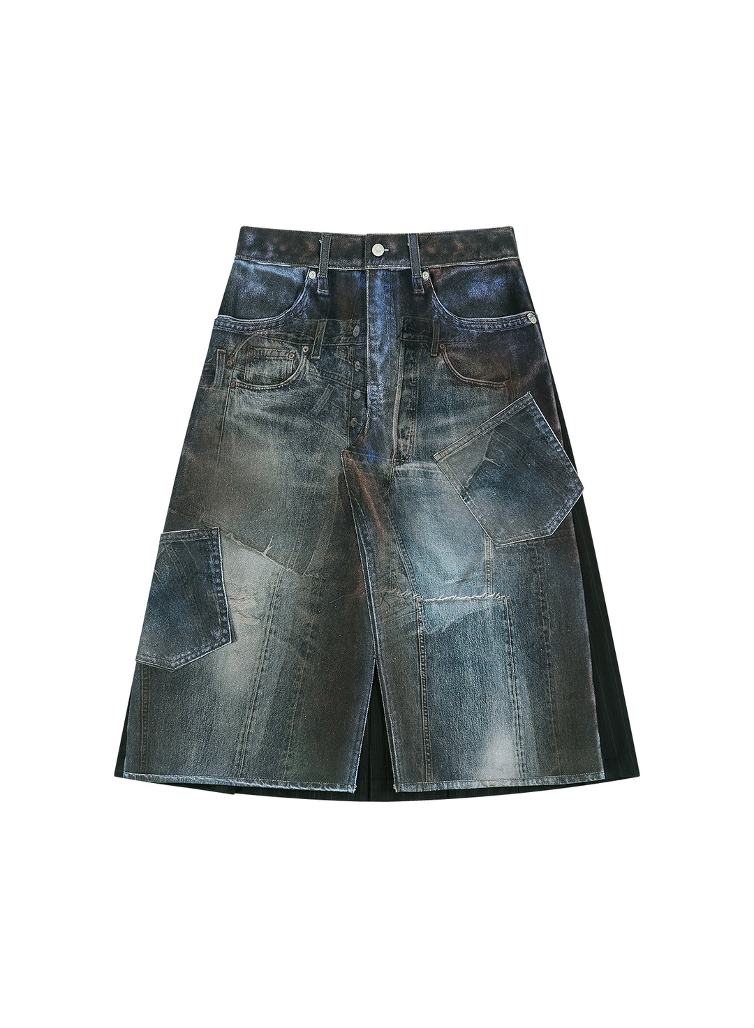 Illusion Patchwork Denim Skirt