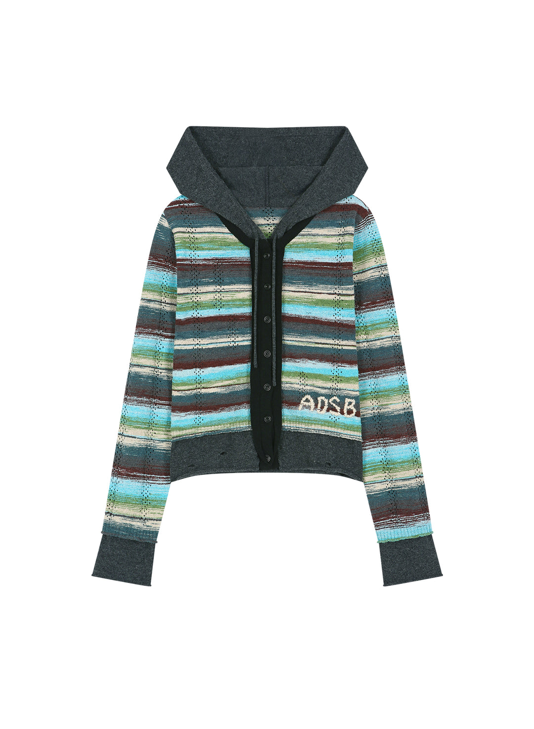 Layered Multi-Stripe Hooded Cardigan
