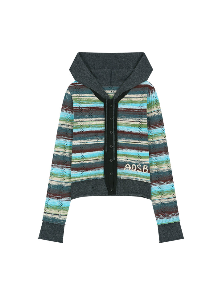 Layered Multi-Stripe Hooded Cardigan