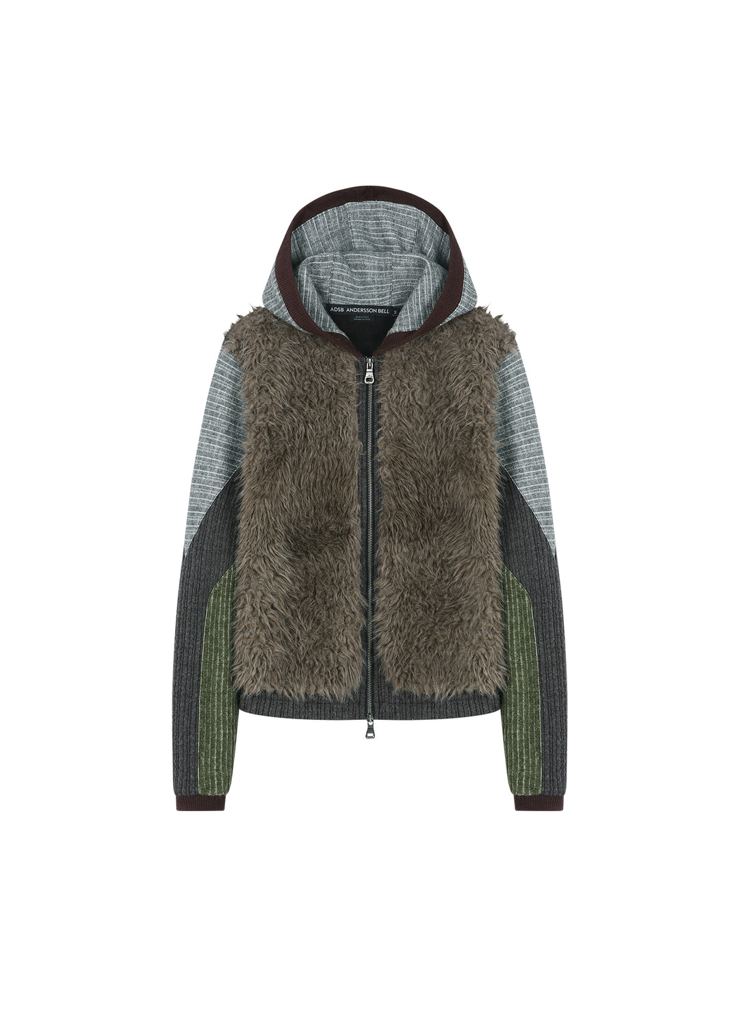 Fur Color-Blocked Hooded Zip-Up