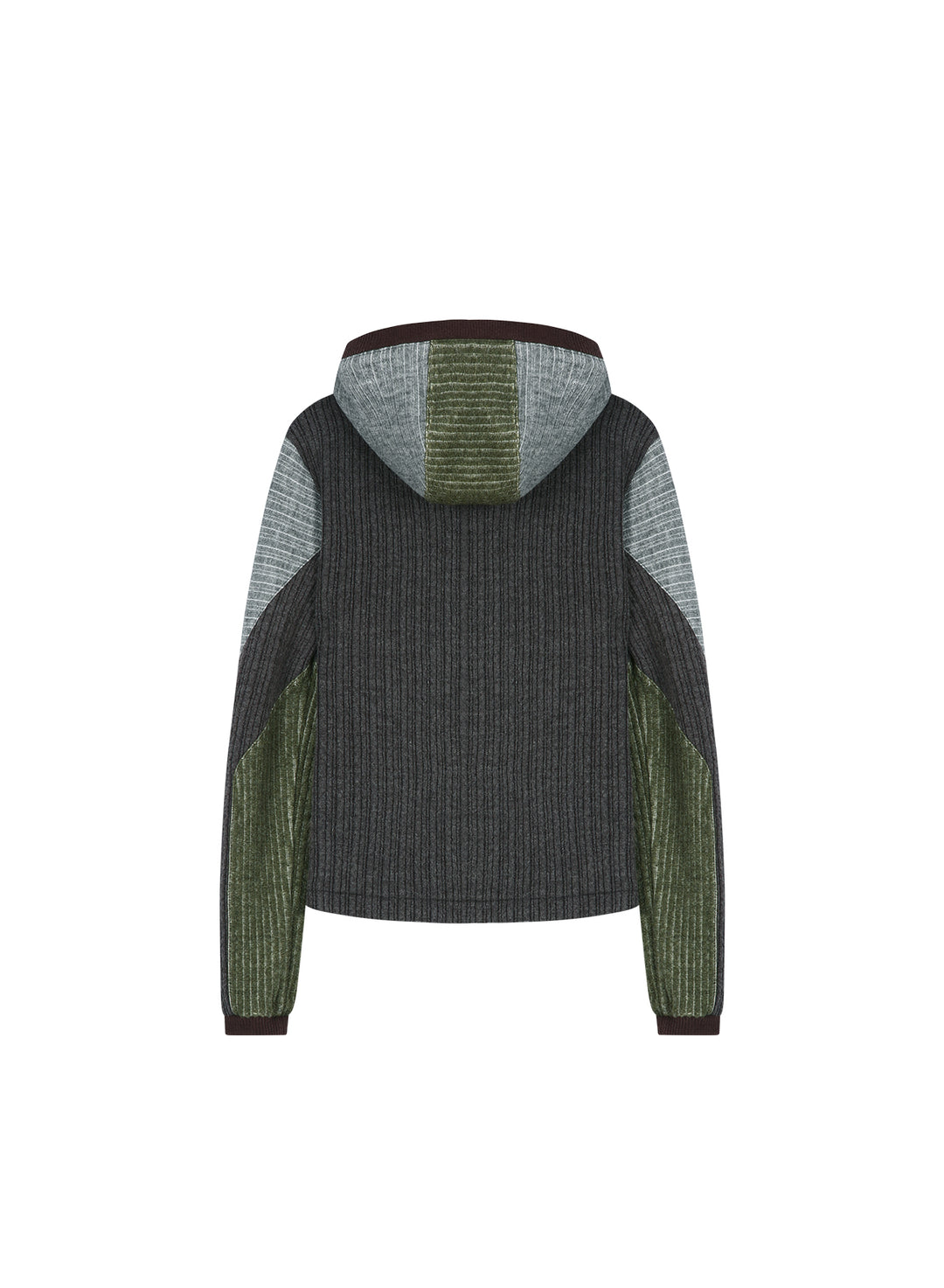 Fur Color-Blocked Hooded Zip-Up