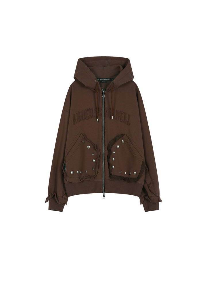 Raw-Cut Studded Zip-Up Hoodie