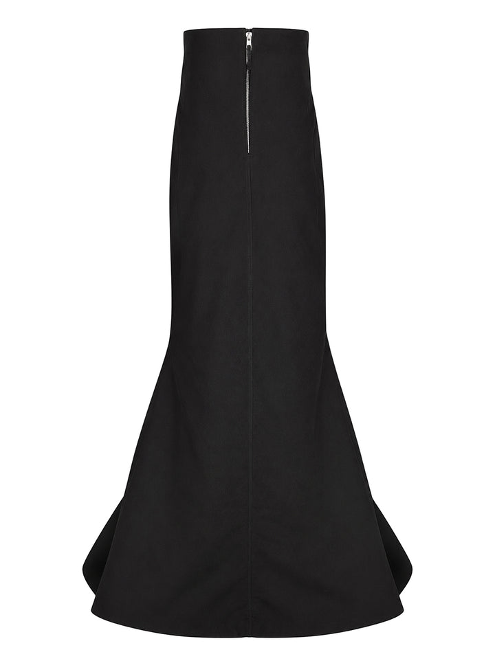 Black Rick Owens poly cotton canvas sheath dress with high waist, V-seam panelling and pointed petal hem - view 2