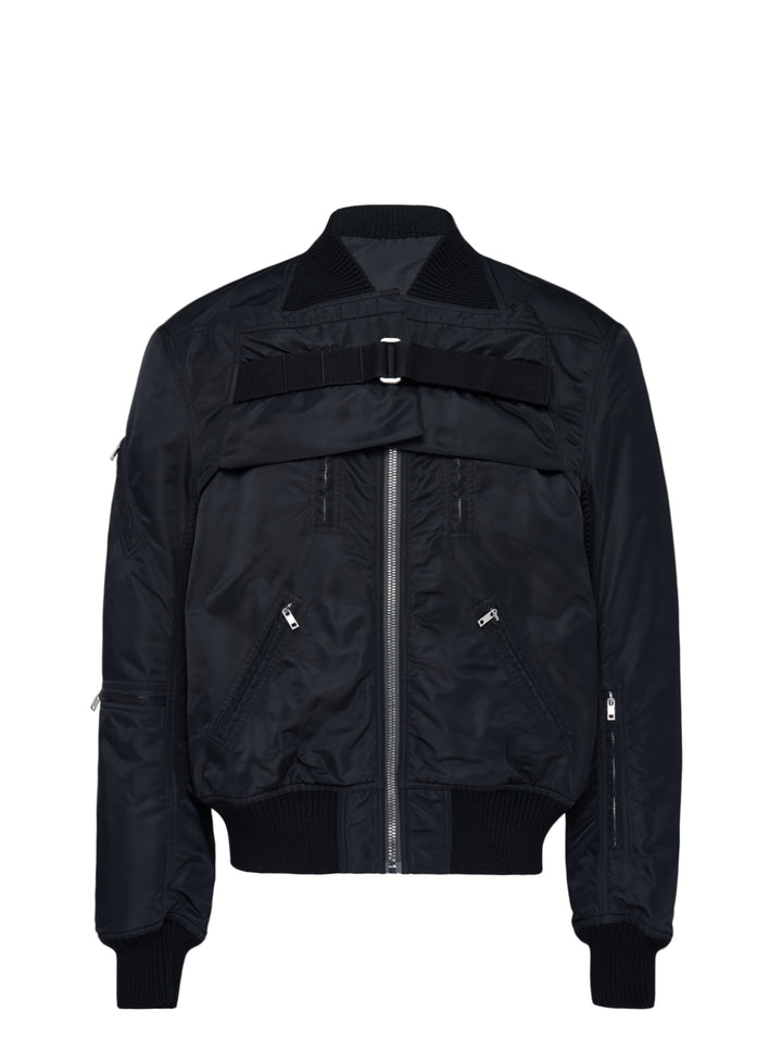 Rick Owens black washed nylon sleeveless bomber vest with V-neckline, silver front zip, four zip pockets and ribbed knit hem - view 5