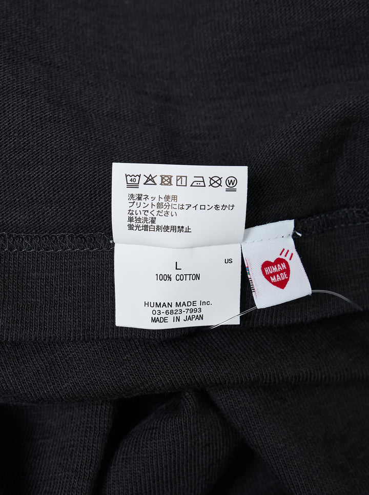 Human Made black short-sleeve graphic t-shirt featuring a tiger head crest, 'Dry Alls' circular slogan and painted-style Human Made lettering on the chest - view 3
