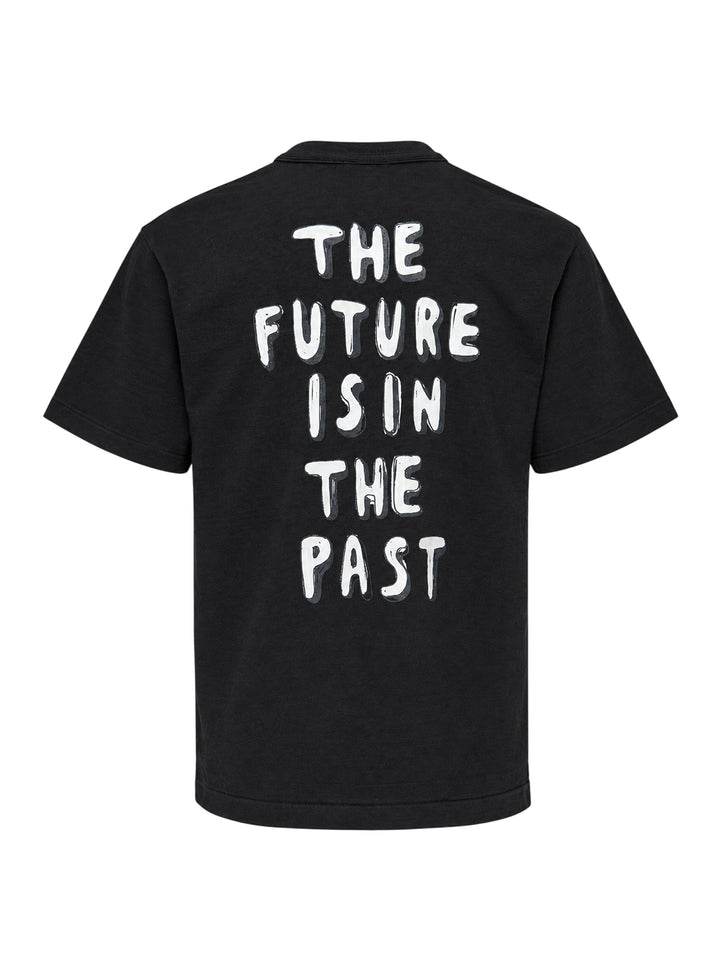 Human Made black short sleeve crew neck t-shirt with a large red hand-drawn heart graphic and 'Human Made' bubble lettering on the chest - view 2