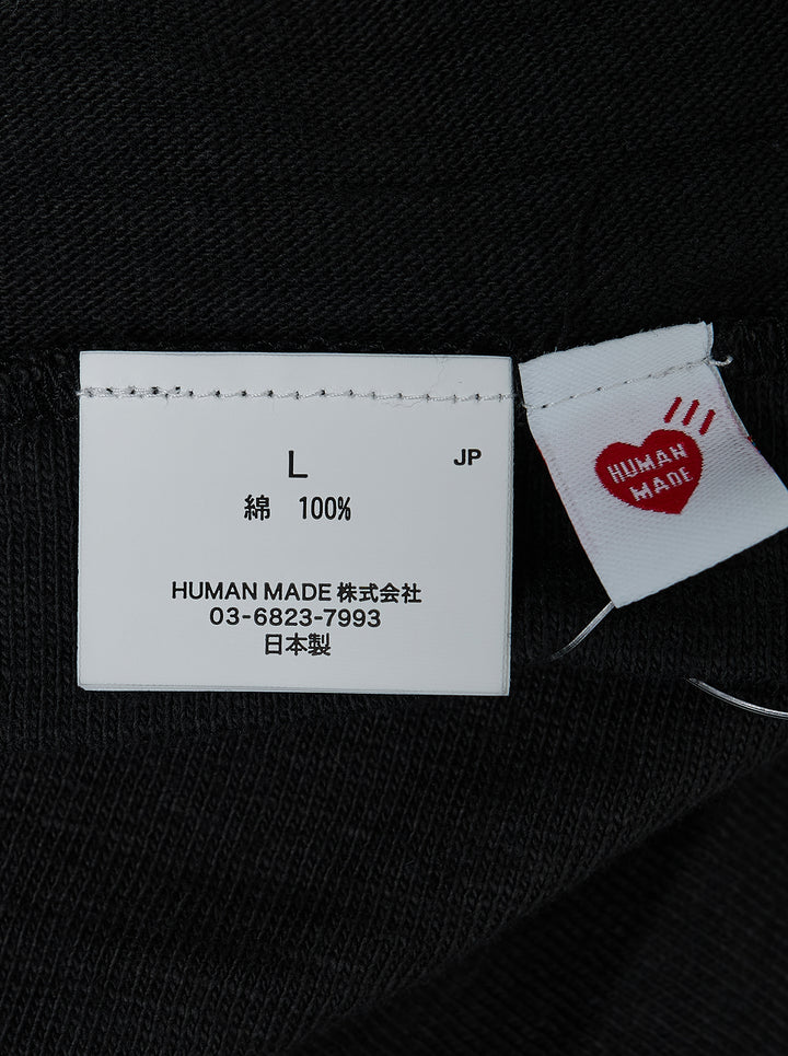 Human Made black short sleeve crew neck t-shirt with a large red hand-drawn heart graphic and 'Human Made' bubble lettering on the chest - view 3