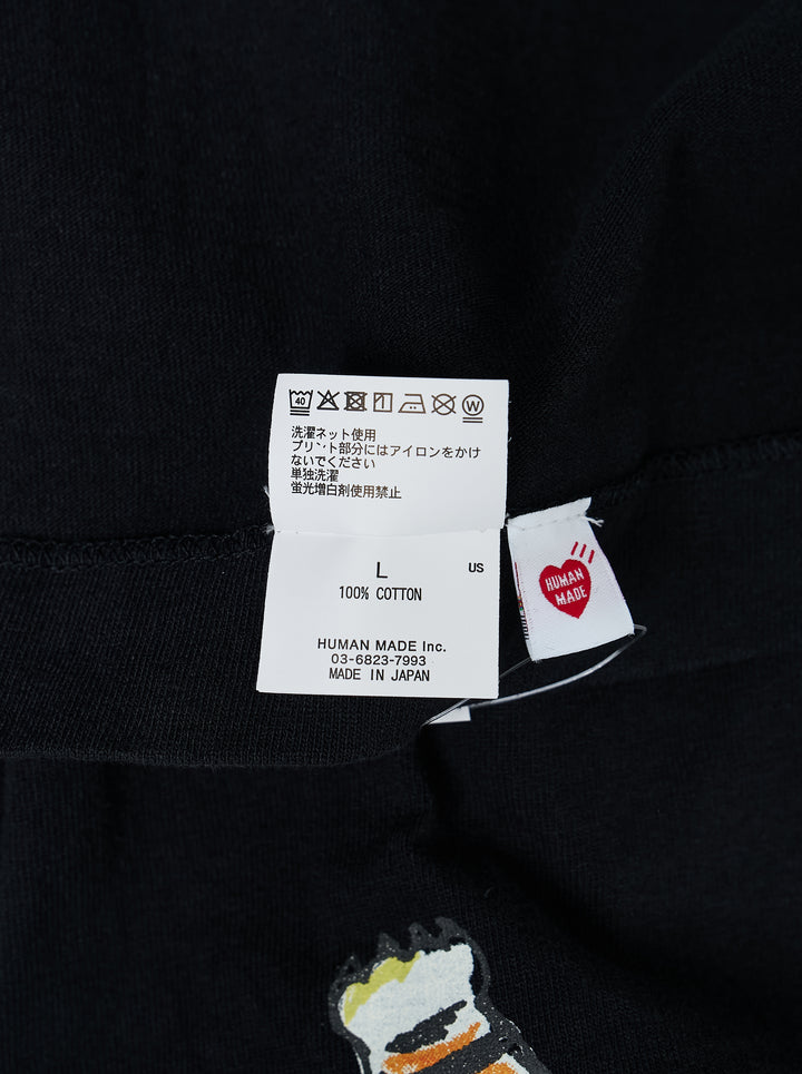 Human Made black short sleeve graphic t-shirt with white and grey hand-drawn arched logo print on the chest - view 3
