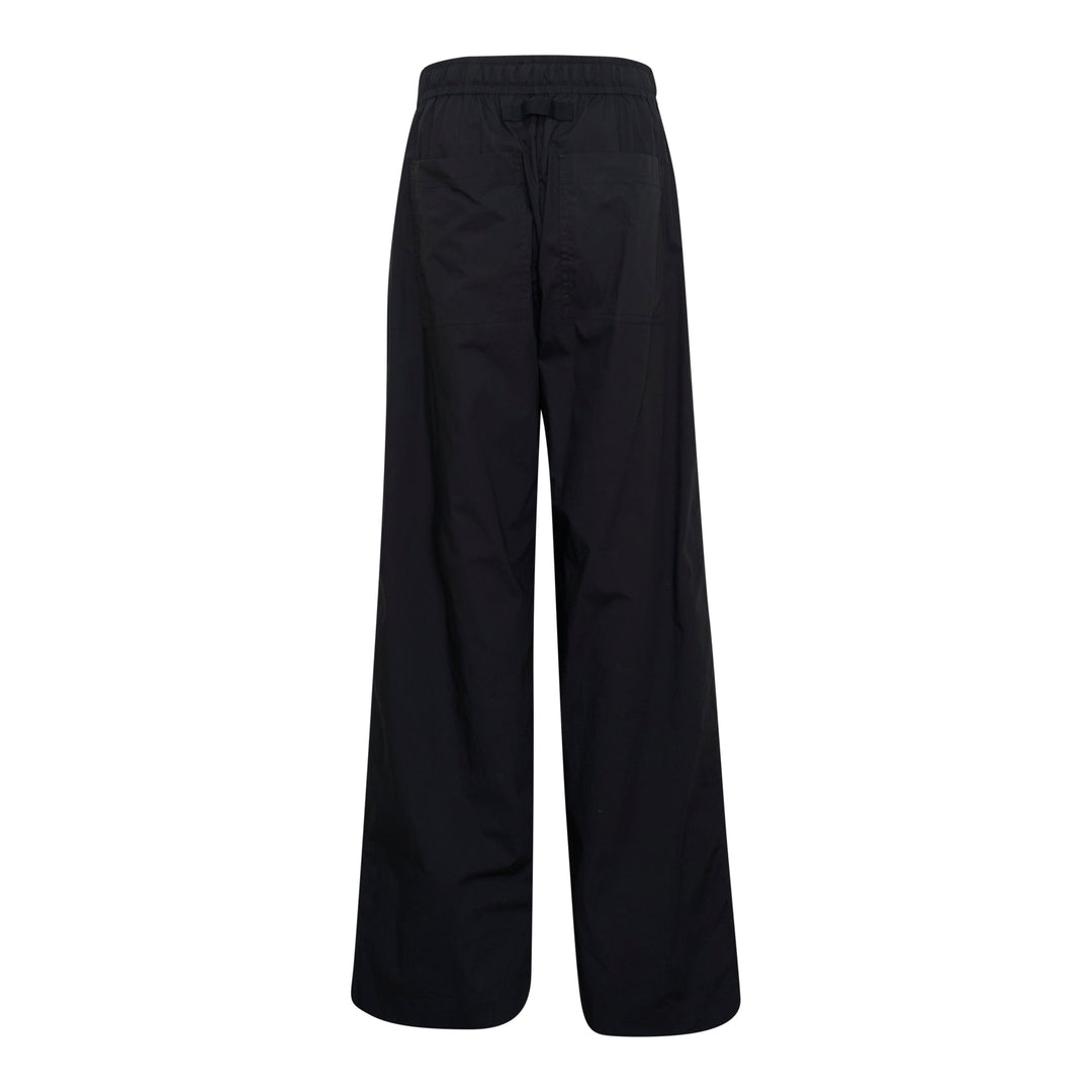 Lee Mathews Poplin Wide Leg Pants in black with cream drawstring waistband, featuring a relaxed wide-leg silhouette and centre-front seam detail