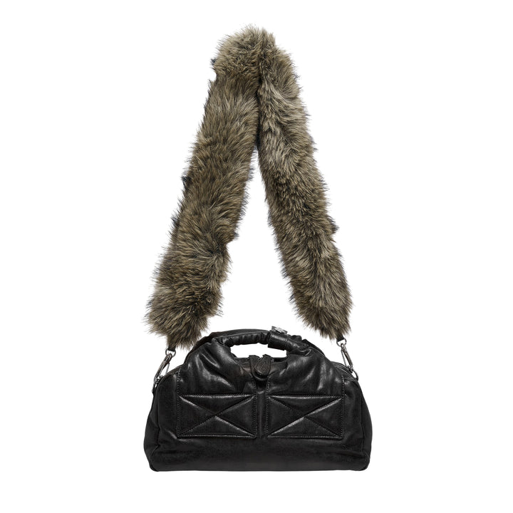 Oil Skin Mini Tote with Furry Strap