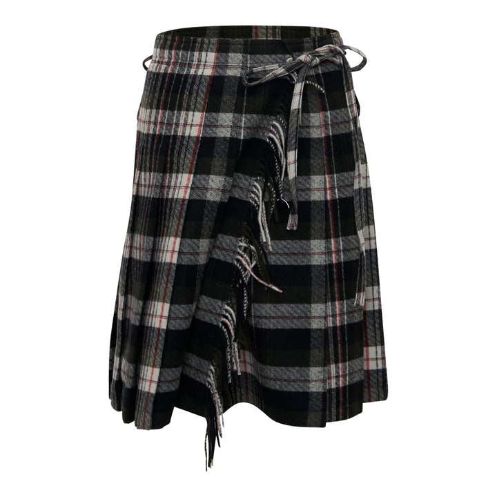 Fringed Plaid Wrap Skirt