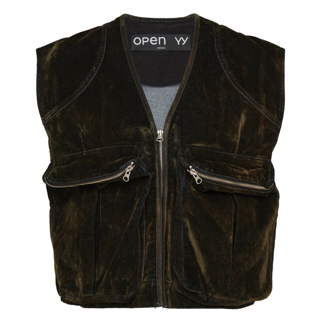 Velvet Denim Cargo Vest
