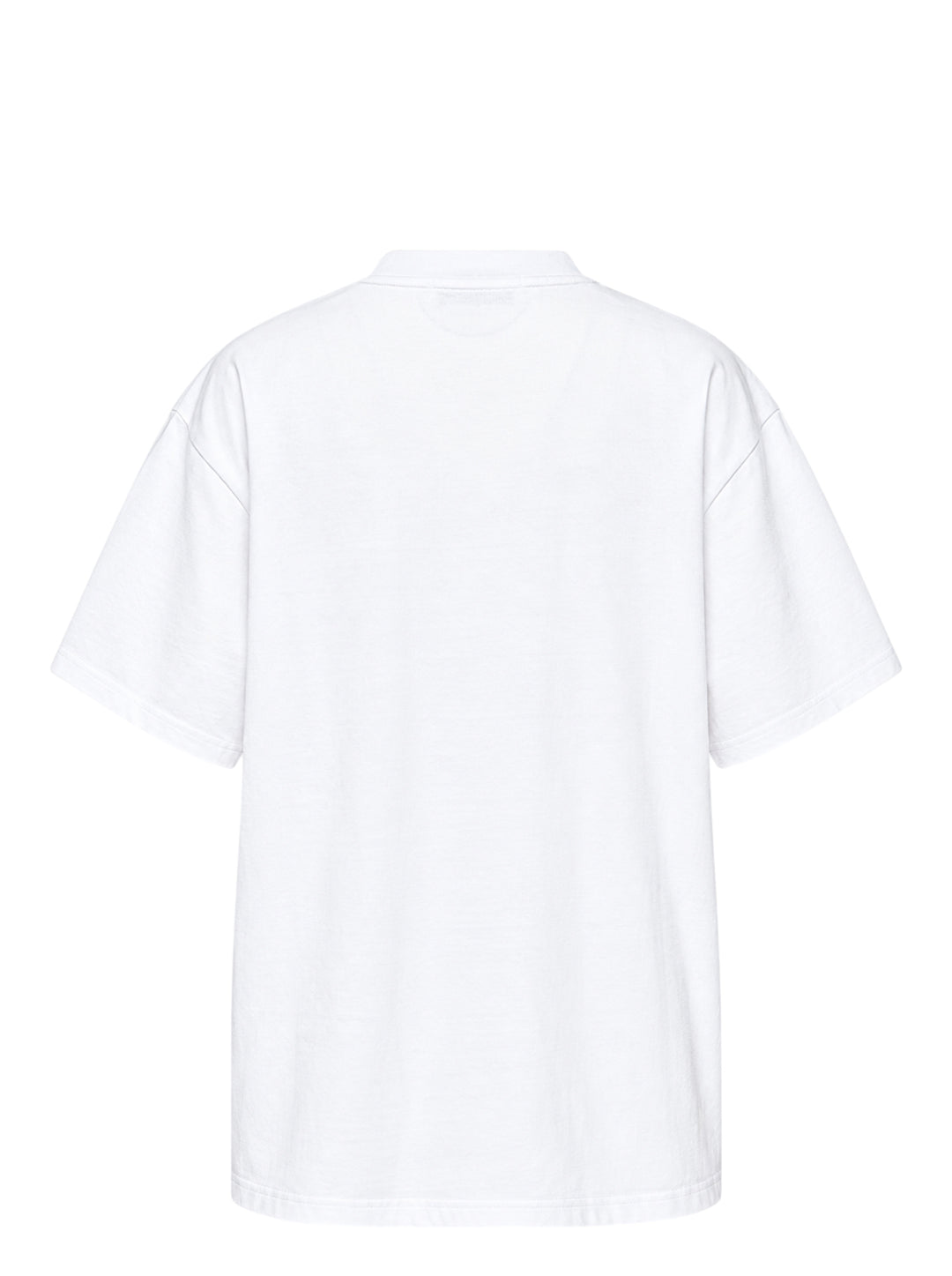 MSGM white oversized crew-neck tee featuring an airbrushed pink cat-in-a-teacup graphic with rhinestone crystal embellishments and MSGM script lettering - view 2
