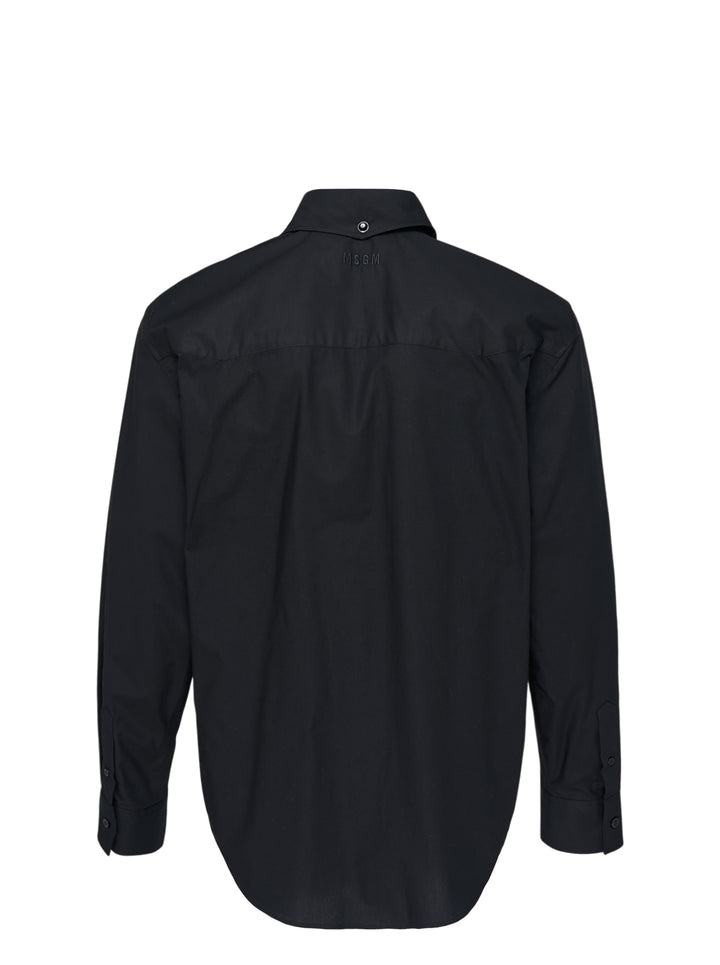 MSGM black long sleeve shirt with crystal studs and silver eyelets embellished down the front placket, featuring a pointed collar and concealed button fastening - view 2
