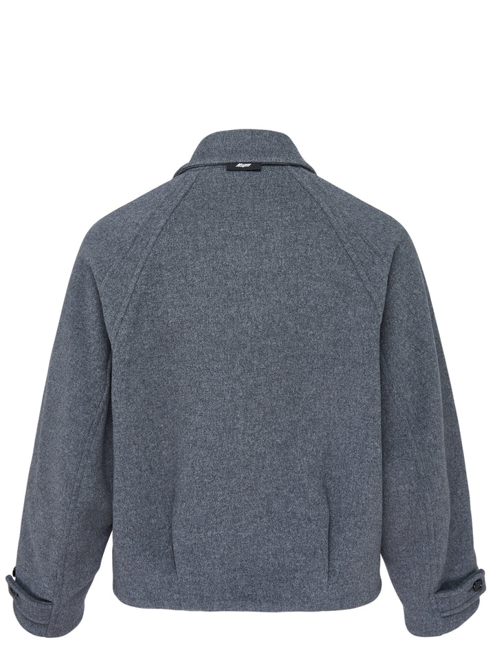 MSGM Raglan Wool Jacket in heather grey, featuring a button-through front, spread collar, raglan sleeves, and patch pocket, displayed on a white background - view 2