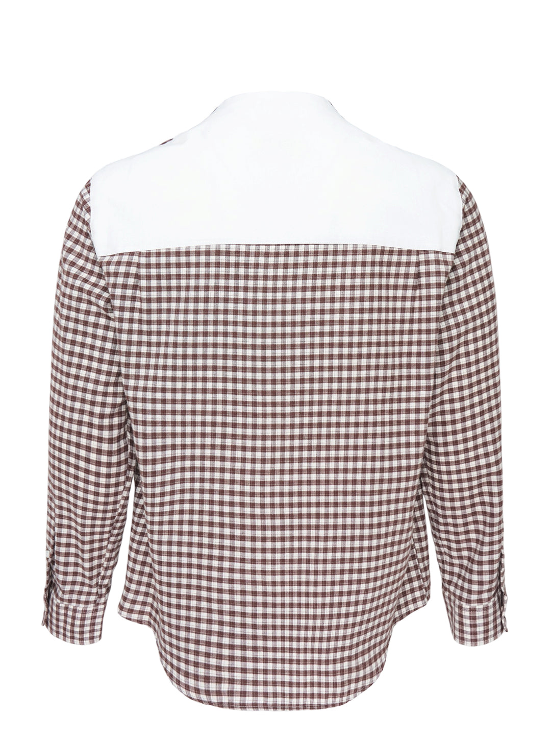 MM6 Maison Margiela long sleeve brown and white checkered shirt with flap chest pockets and white back panel - view 2