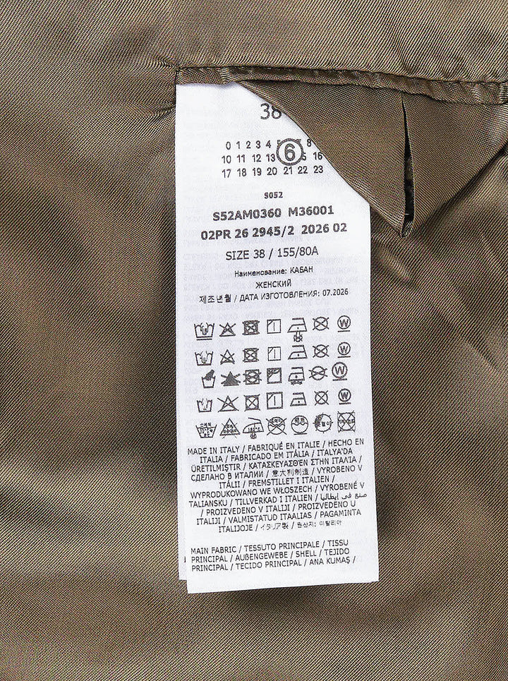 MM6 Maison Margiela cropped khaki coated trench jacket with raglan sleeves, snap front closure, pointed collar and raw frayed hem - view 3