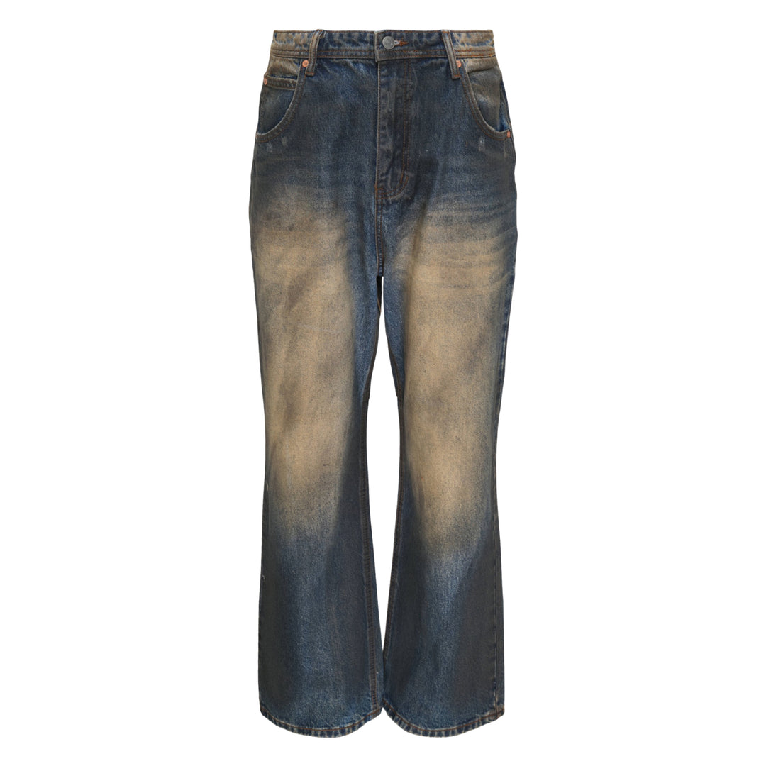 Coated Blue Wide-Leg Jeans