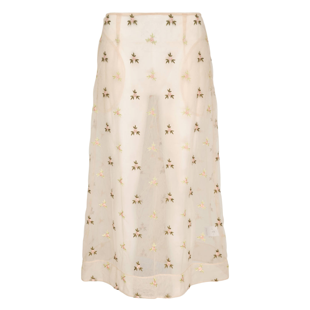 Rosebud Embroidered Tulle Midi Skirt
