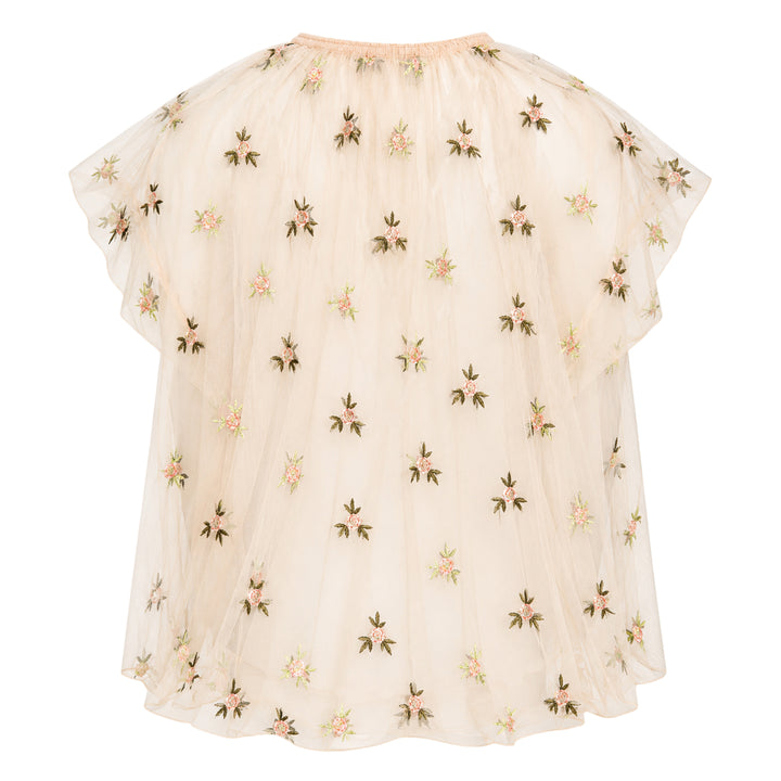 Gathered Cord Rosebud Embroidered Top