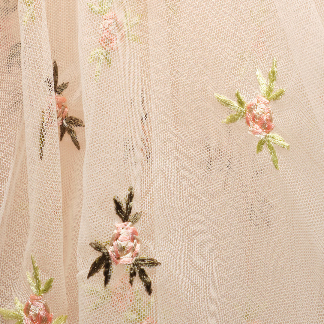 Gathered Cord Rosebud Embroidered Top