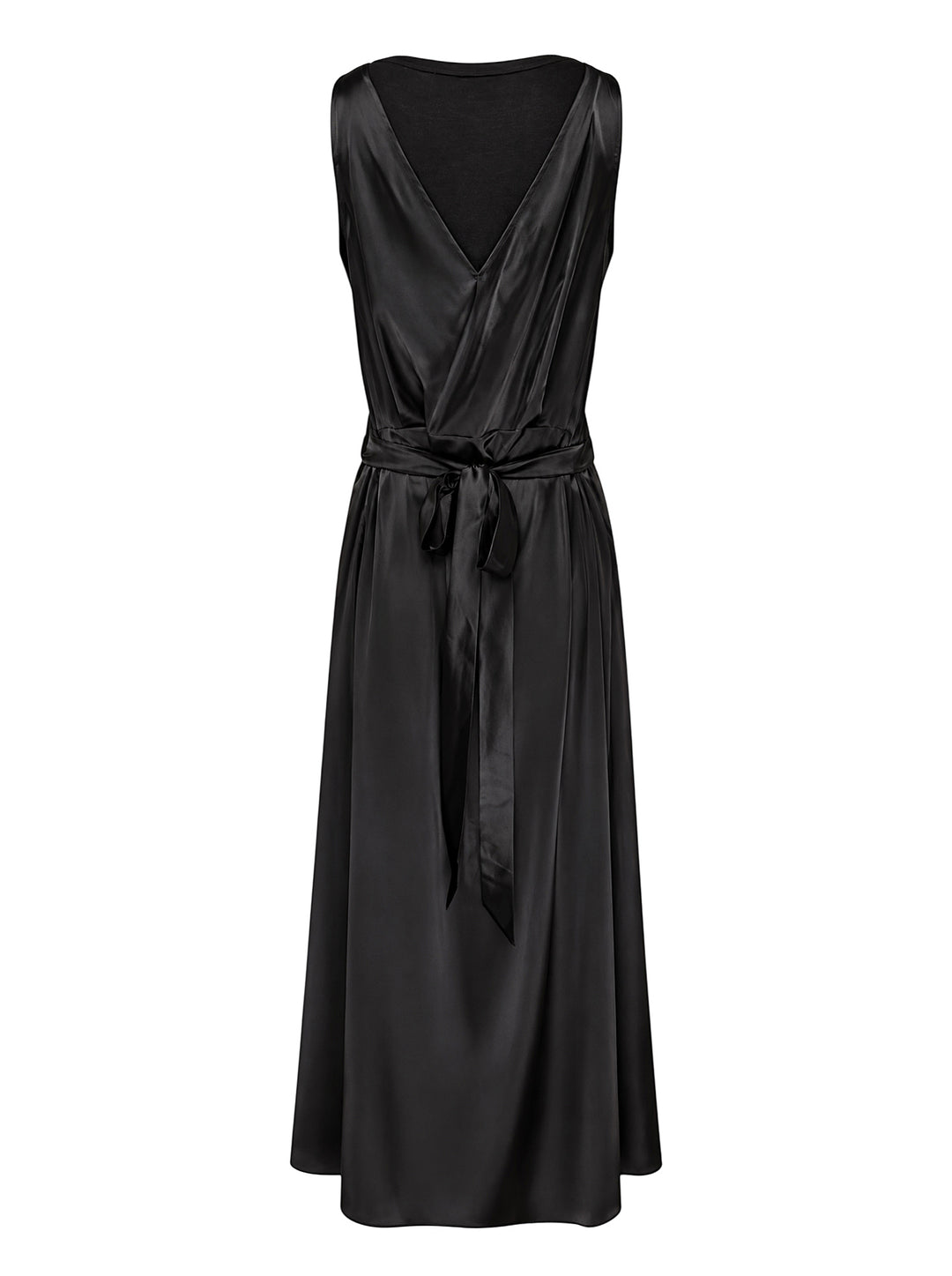 Simone Rocha black patchwork satin negligee dress with embroidered V-neckline, satin ribbon bow and gathered empire waist - view 2