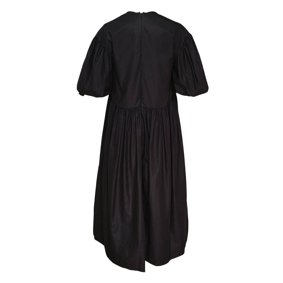 Puff Sleeve Gathered Bow Smock Dress