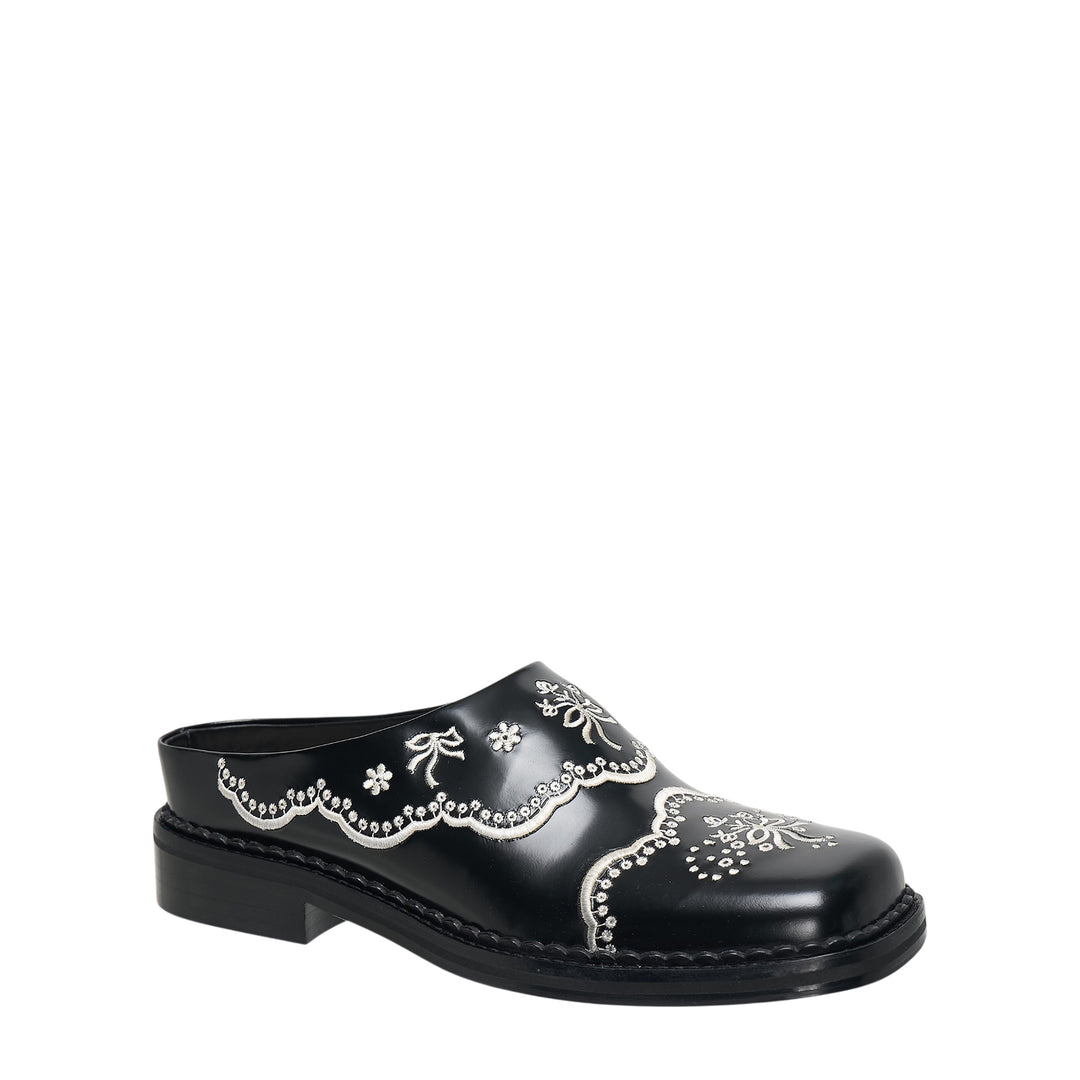 Floral Lace Leather Mule