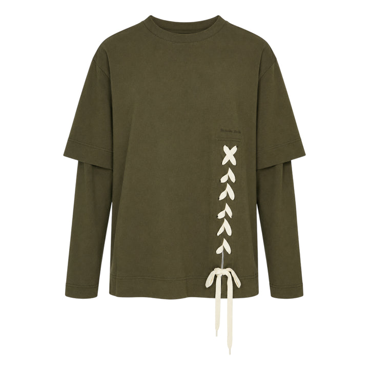 Lace Up Hem Layered Long Sleeve Tee