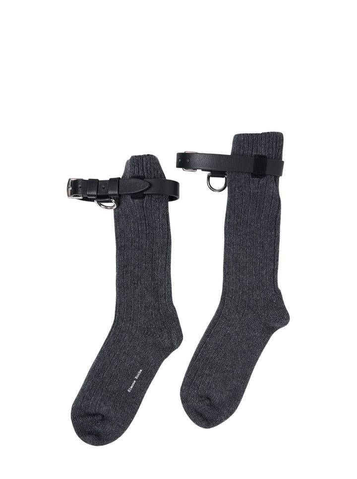Chunky Wool Ankle Socks With Leather Straps