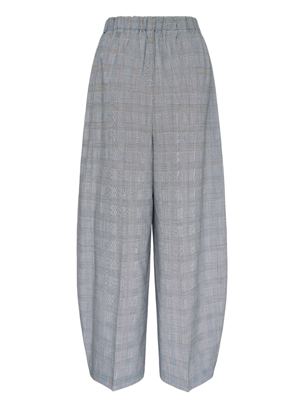 Enfold Checked Cocoon Pants in grey glen plaid with elasticated waistband, exaggerated wide-leg silhouette, and tapered hem — front view on white background - view 2