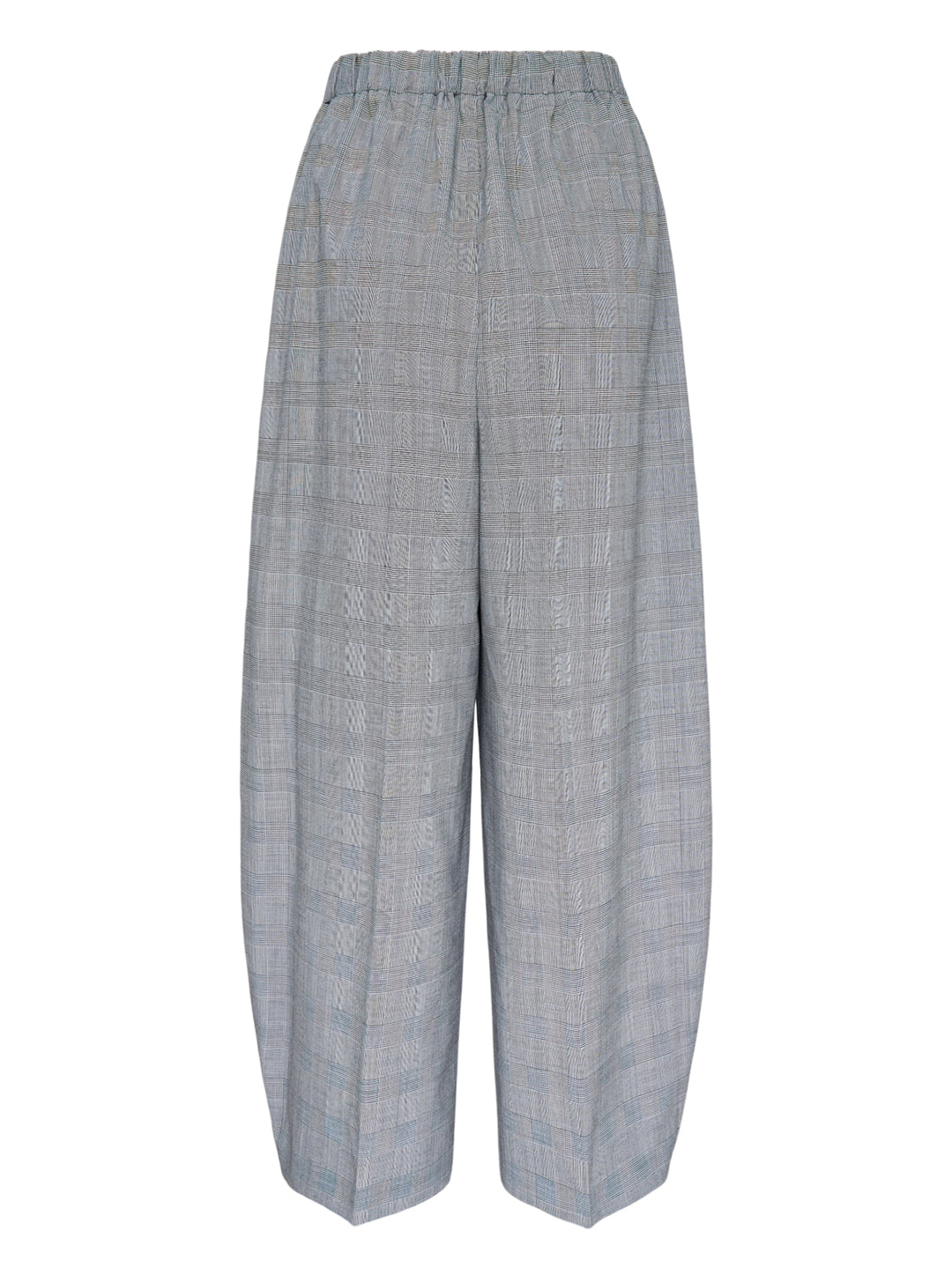 Enfold Checked Cocoon Pants in grey glen plaid with elasticated waistband, exaggerated wide-leg silhouette, and tapered hem — front view on white background - view 2