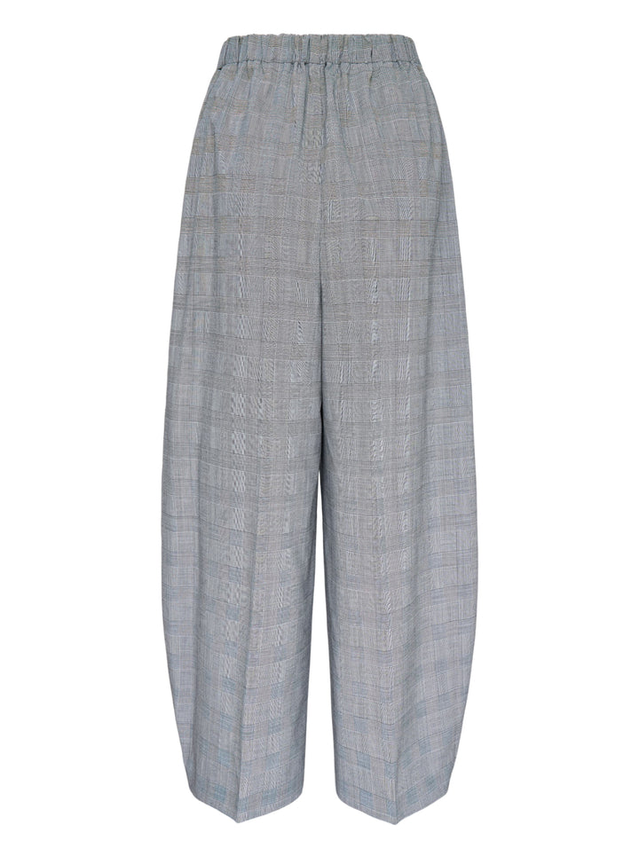 Enfold Checked Cocoon Pants in grey glen plaid with elasticated waistband, exaggerated wide-leg silhouette, and tapered hem — front view on white background - view 2