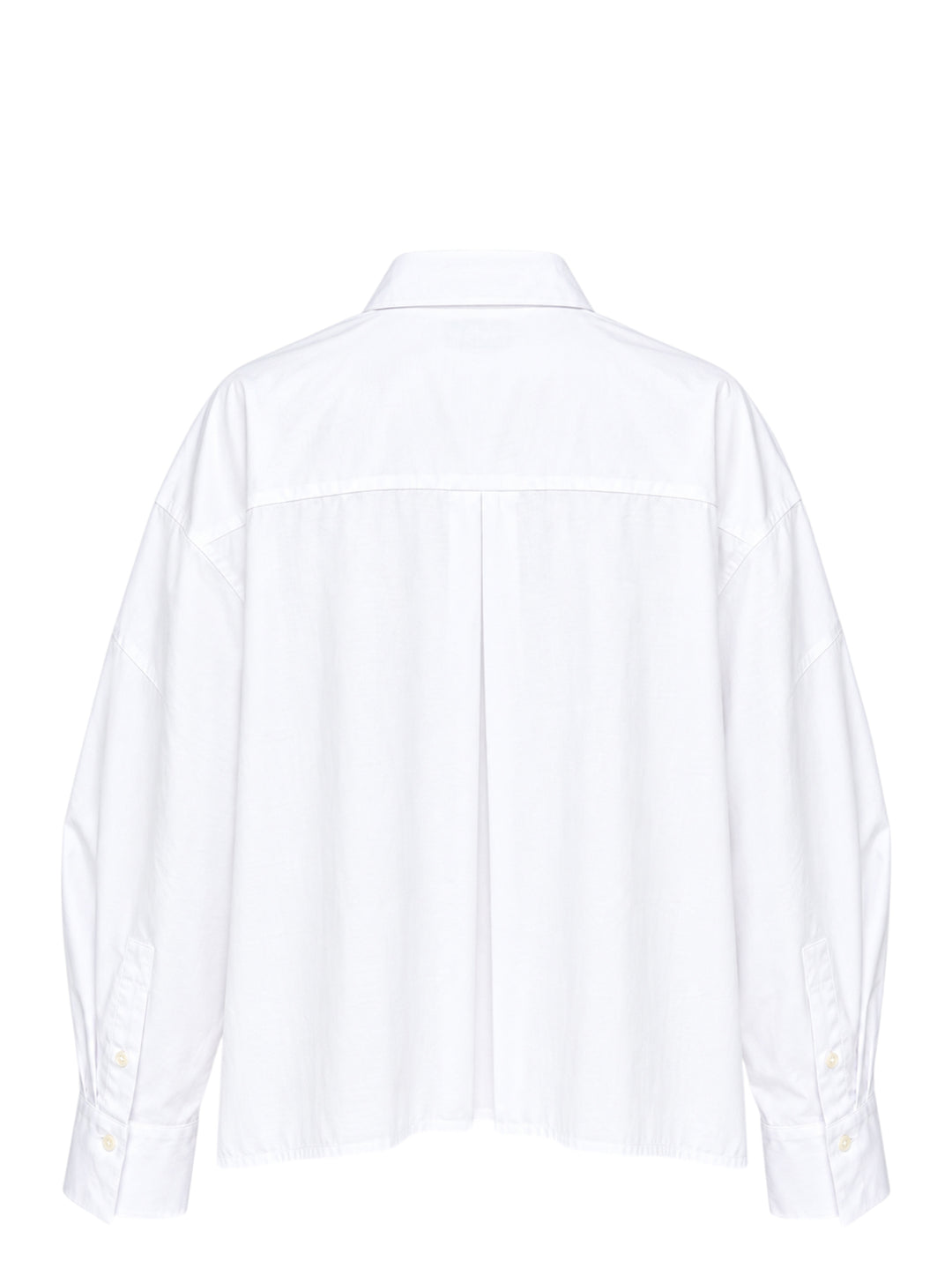Enfold Wide Tucked Ruffle Shirt in white with cascading asymmetric ruffle panels across the front, point collar, and long sleeves with buttoned cuffs - view 2
