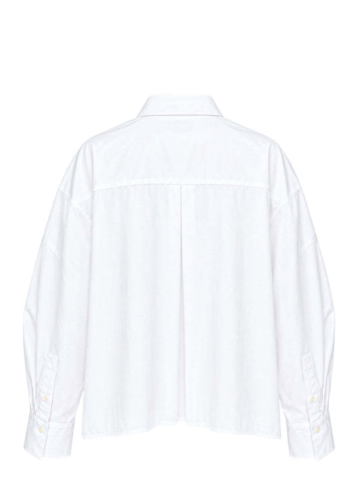 Enfold Wide Tucked Ruffle Shirt in white with cascading asymmetric ruffle panels across the front, point collar, and long sleeves with buttoned cuffs - view 2