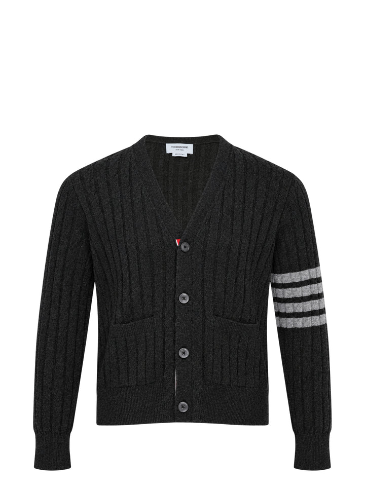 Thom Browne Cable Stitch Relaxed Fit V-Neck Cardigan
