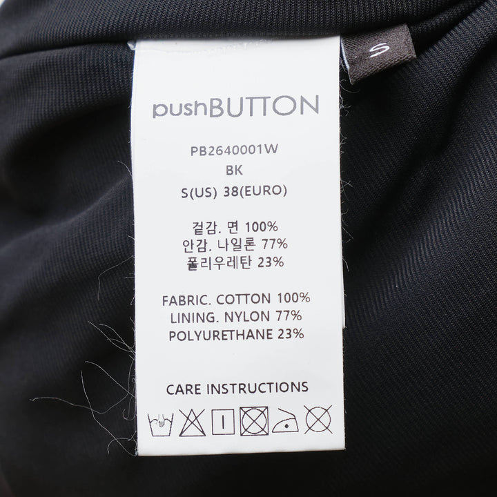 pushBUTTON Black Vintage Wash High-Neck Jacket — cropped black denim bomber with asymmetric crossover collar, padded shoulders, tonal seam panelling, and ribbed elasticated hem and cuffs - view 3