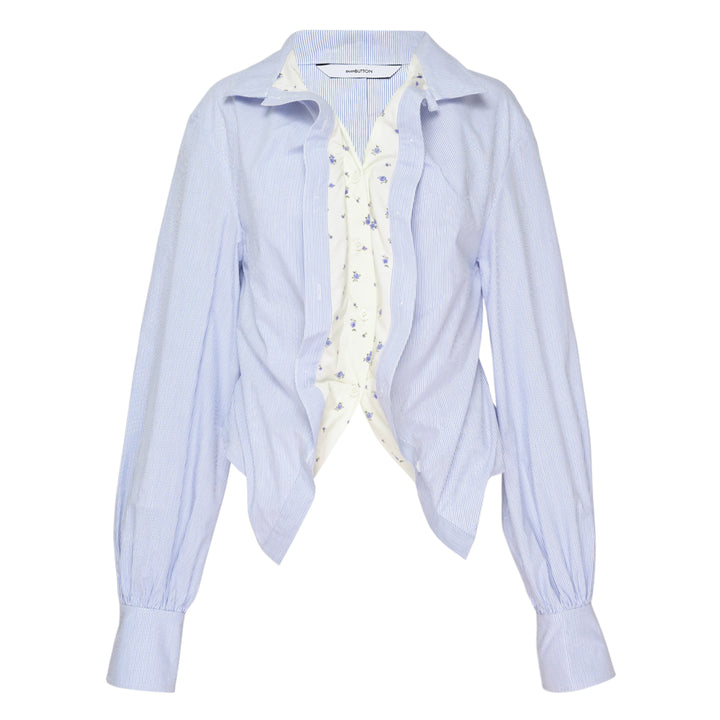 Blue Stripe Draped Layered Blouse