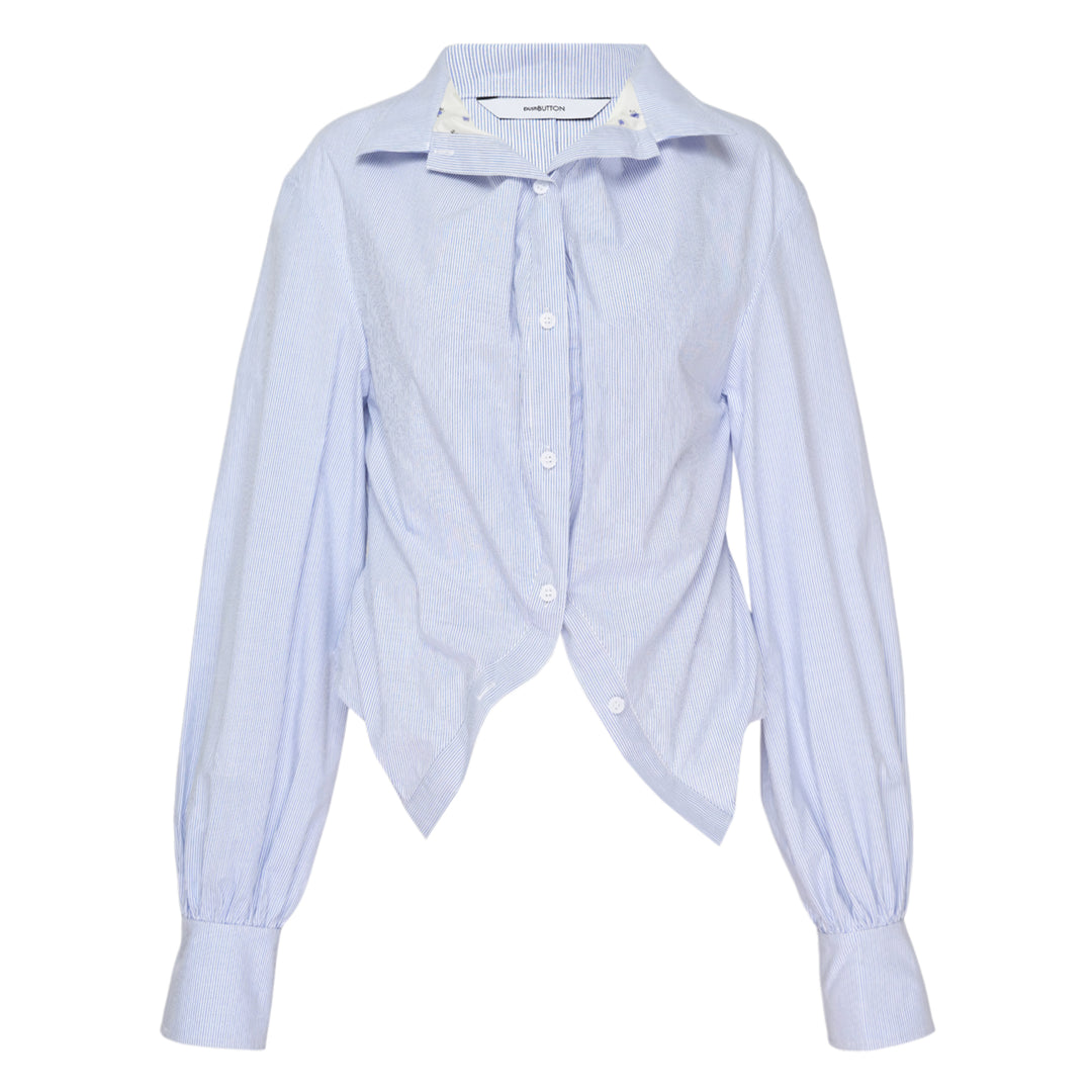 Blue Stripe Draped Layered Blouse