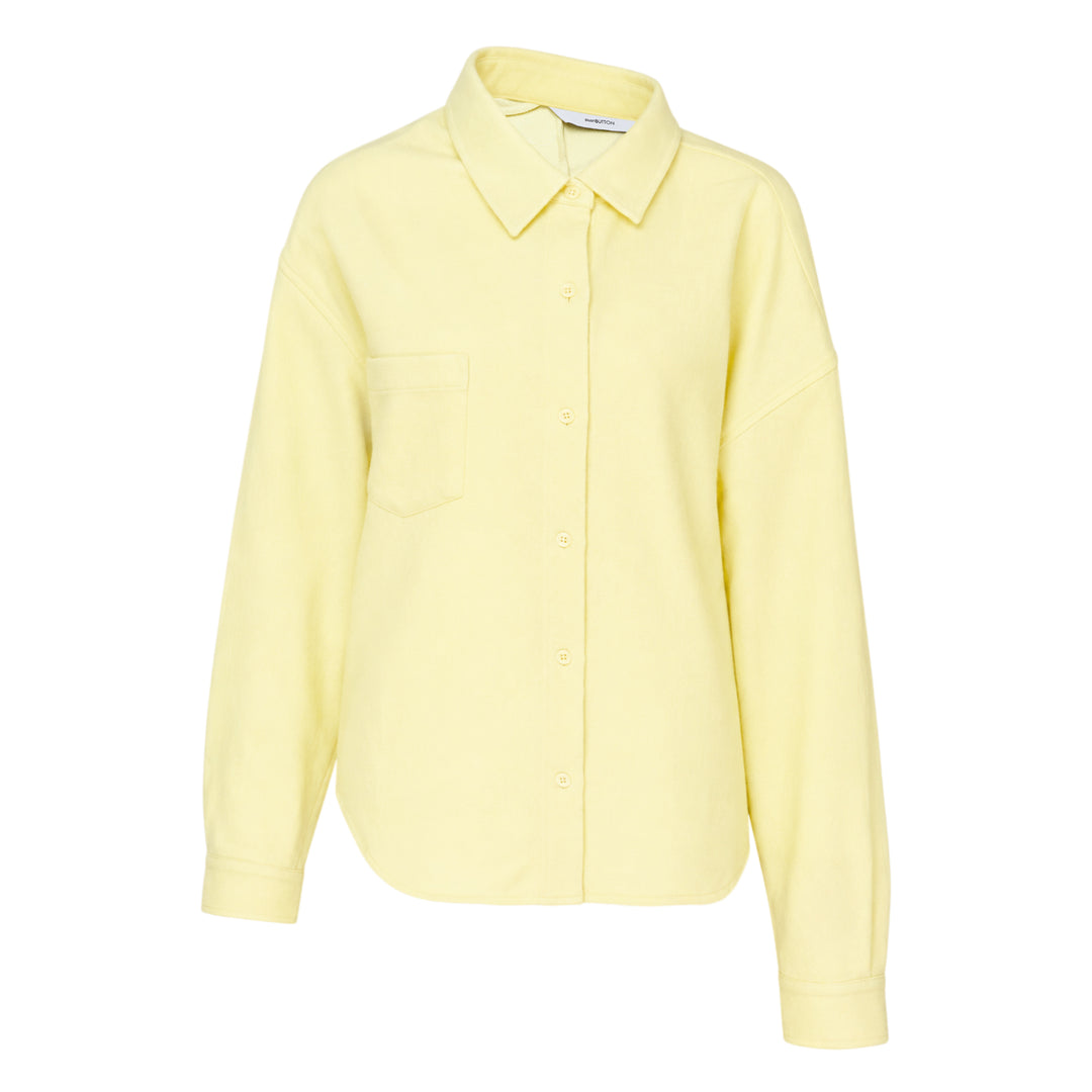 pushBUTTON butter yellow relaxed long-sleeve shirt with spread collar, tonal button-front closure, and chest patch pocket