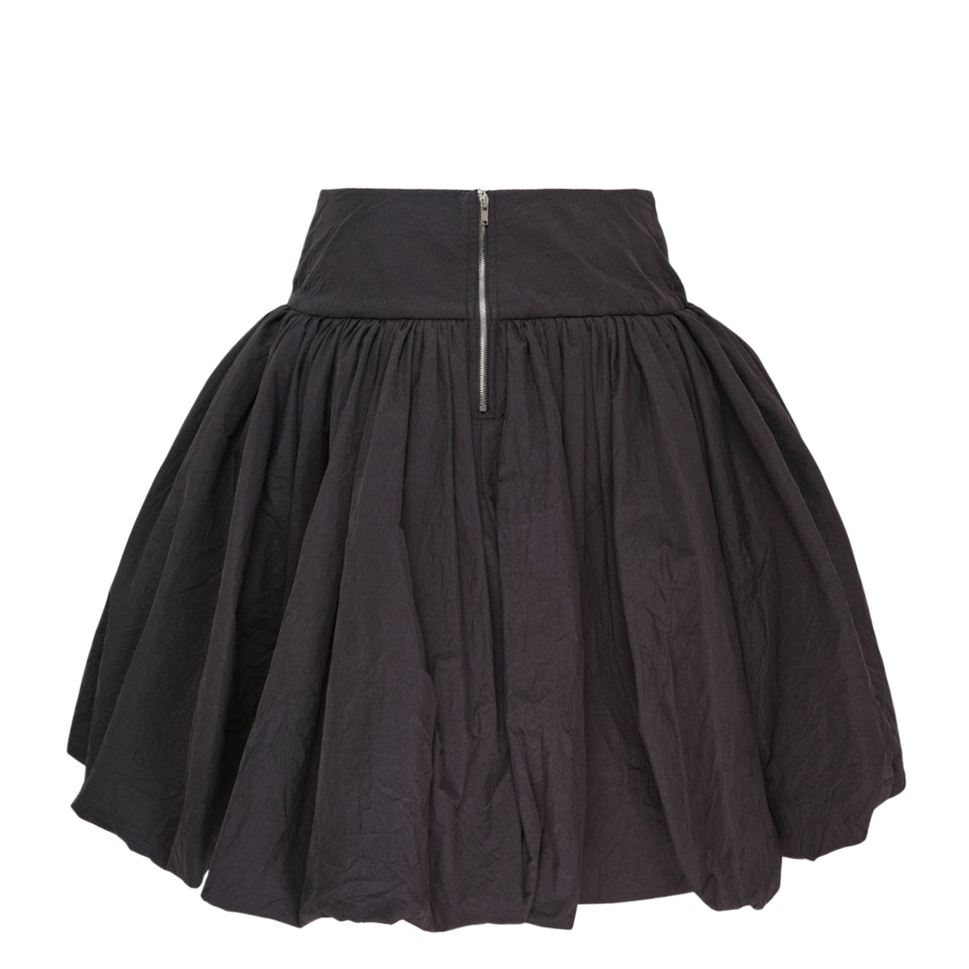 pushBUTTON black balloon volume mini skirt with wide structured waistband and dramatically gathered crinkle-textured fabric tapering at the hem - view 2