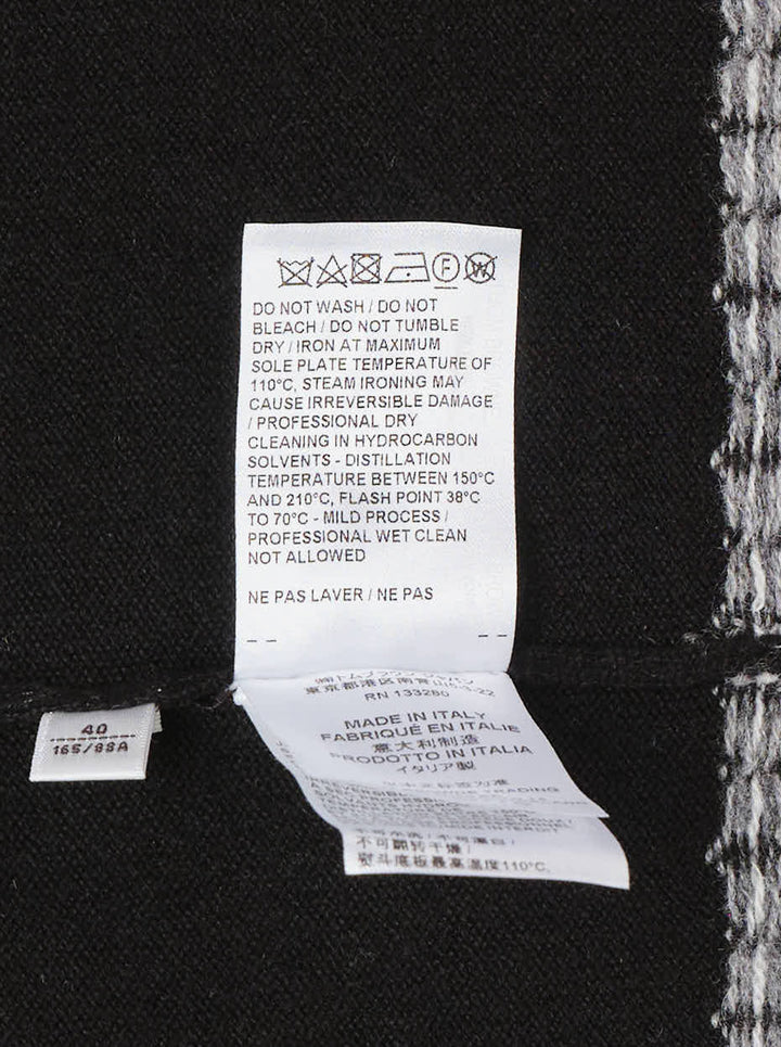 Thom Browne black crewneck cardigan with white and grey snowflake Fair Isle yoke, hem and cuffs, shown front-facing with button-through closure - view 3