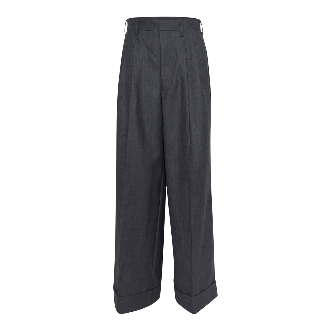 Wide Leg Pleated Wool Trousers