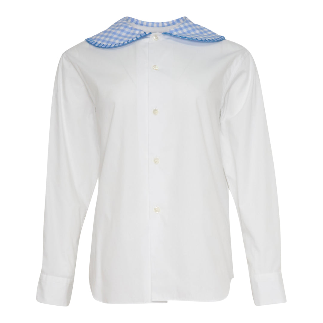 Gingham Collar Button-Up Blouse