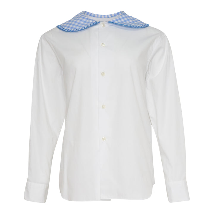 Gingham Collar Button-Up Blouse