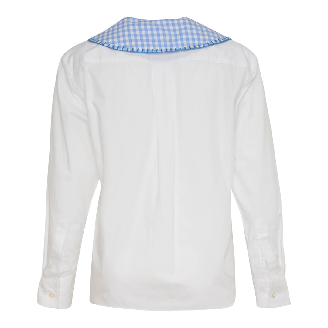 Gingham Collar Button-Up Blouse