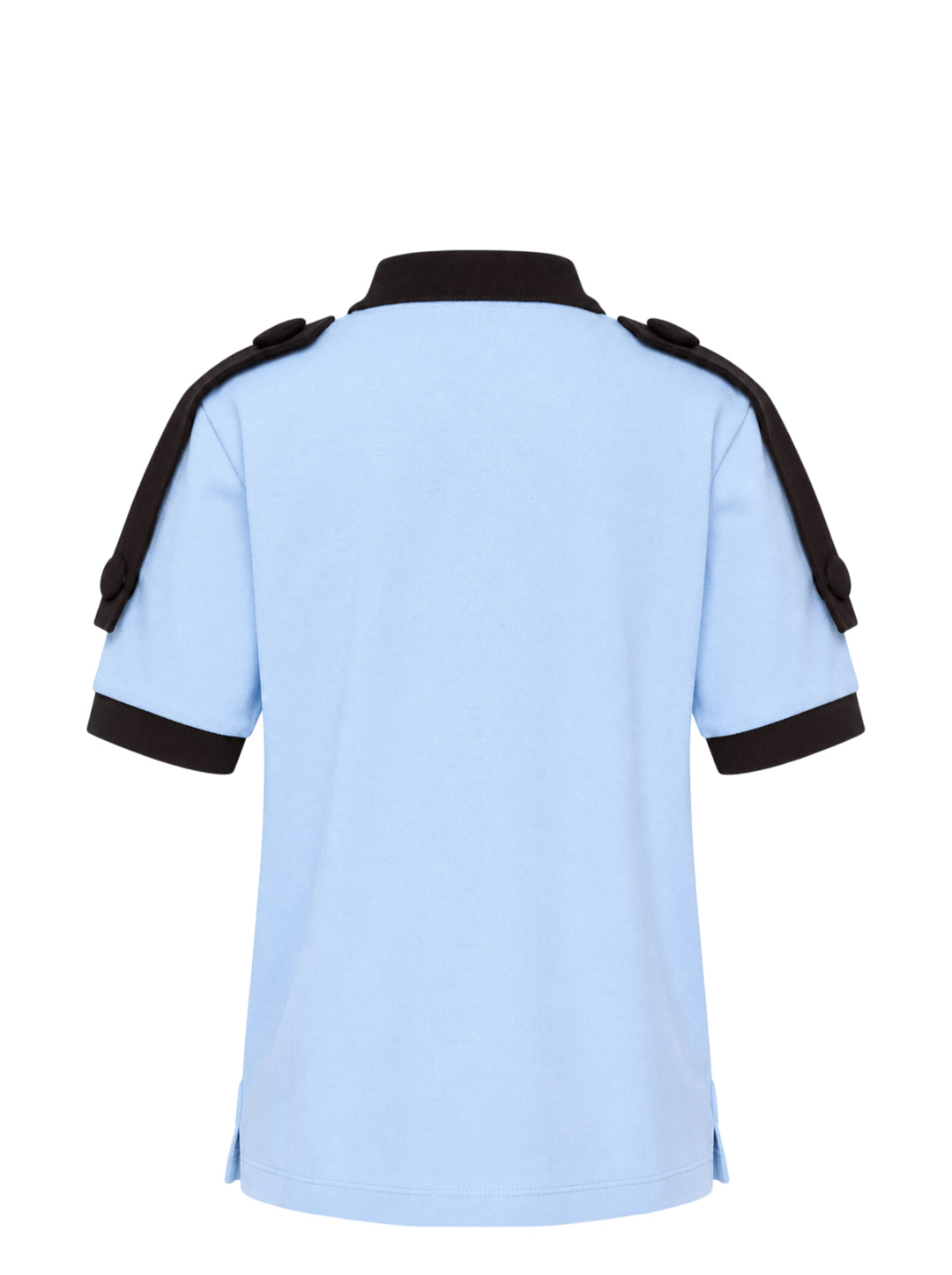 Vaquera light blue piqué polo with black collar, placket, epaulettes and cuffs, featuring a black heraldic crest print on the chest - view 2